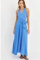 Kadın Mavi Kruvaze Bürümcük Maxi Elbise EY3053
