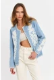 Kadın Mavi Nakışlı Mevsimlik Denim Premium Ceket QS5583