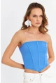 Kadın Mavi Straplez Crop Bluz B6081