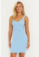 Kadın Mavi Triko Mini Elbise SMT240