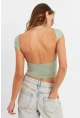 Kadın Mint Sırtı Açık Crop Bluz ZH083