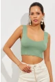 Kadın Mint Triko Crop Atlet YV118
