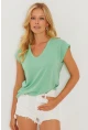 Kadın Mint V Yaka Simli Bluz RX436