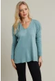 Kadın Mint V Yaka Taşlı İnce Triko Bluz MYİL002