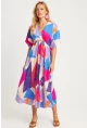Kadın Multi Desenli Kruvaze Midi Elbise HT108