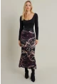 Kadın Mürdüm Desenli Saten Etek CAR1060