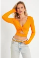 Kadın Önü Düğümlü Crop Bluz Turuncu AYD287