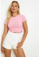 Kadın Pembe Büzgülü Kısa Bluz YZ1079