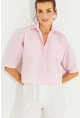 Kadın Pembe Çizgili Kısa Gömlek MİW1290