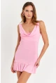 Kadın Pembe Degaje Yaka Mini Elbise HOR0078