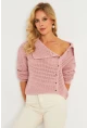 Kadın Pembe Geniş Yakalı Triko Hırka MİW4571