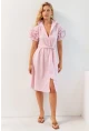 Kadın Pembe Gül Detaylı Midi Gömlek Elbise SF12812