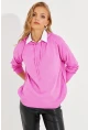 Kadın Pembe Kapüşonlu Cepli Triko Kazak YZ520