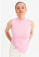 Kadın Pembe Kolsuz Crop Bluz ZH07