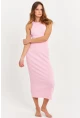 Kadın Pembe Kolsuz Kaşkorse Midi Elbise EY3049