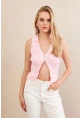 Kadın Pembe Polo Yaka Yumoş Yelek ZH050