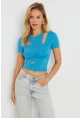 Kadın Pencereli Crop Bluz Mavi AYD278