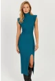 Kadın Petrol Vatkalı Yırtmaçlı Midi Elbise MON120