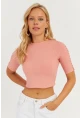 Kadın Pudra Kolları İncili Crop Bluz AYD298