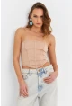 Kadın Pudra Straplez Crop Bluz B6081