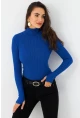 Kadın Saks Balıkçı Yaka Triko Bluz YV102-90