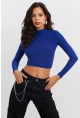 Kadın Saks Beli Açık Crop Bluz GÇ115