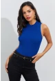 Kadın Saks Bisiklet Yaka Triko Bluz YV91