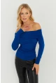 Kadın Saks Büzgülü Madonna Bluz MON1119