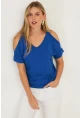Kadın Saks Omuzları Açık Bluz BR1329