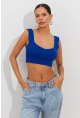 Kadın Saks Triko Crop Atlet YV118