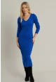 Kadın Saks V Yaka Triko Midi Elbise MYİL560