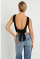 Kadın Sırt Bağlamalı Crop Bluz Siyah EY2733
