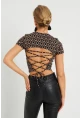 Kadın Sırt Dekolteli Crop Bluz Kahverengi AYD271