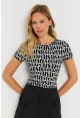 Kadın Sırt Dekolteli Crop Bluz Siyah-Beyaz AYD271