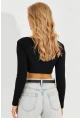 Kadın Siyah Agraflı Kaşkorse Crop Bluz EY2571