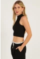 Kadın Siyah Aksesuarlı Crop Bluz CG340