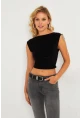 Kadın Siyah Aksesuarlı Crop Bluz GÇ186