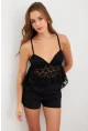 Kadın Siyah Askılı Dantel Crop Bluz MTK13458