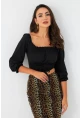 Kadın Siyah Bağlama Detaylı Crop Bluz CG387