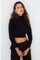 Kadın Siyah Balıkçı Crop Sweatshirt DY1469