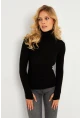 Kadın Siyah Balıkçı Yaka Eldivenli Triko Bluz HNT03