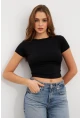 Kadın Siyah Basic Kısa Kollu Bluz UG2444