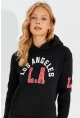 Kadın Siyah Baskılı Kapüşonlu Sweatshirt DA146