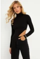 Kadın Siyah Beli Açık Asimetrik Balıkçı Uzun Bluz EY2902