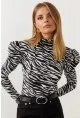 Kadın Siyah-Beyaz Balon Kol Zebra Desen Bluz EY1062