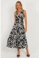 Kadın Siyah-Beyaz Desenli Kruvaze Midi Elbise YZ634