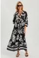 Kadın Siyah-Beyaz Desenli Salaş Maxi Elbise GÇ166