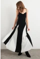 Kadın Siyah-Beyaz Kontrast Yırtmaçlı Maxi Elbise LİK16