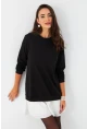 Kadın Siyah-Beyaz Leopar  Desenli Sweat Elbise B16