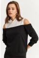 Kadın Siyah-Beyaz Omuzları Açık Sweatshirt TF15